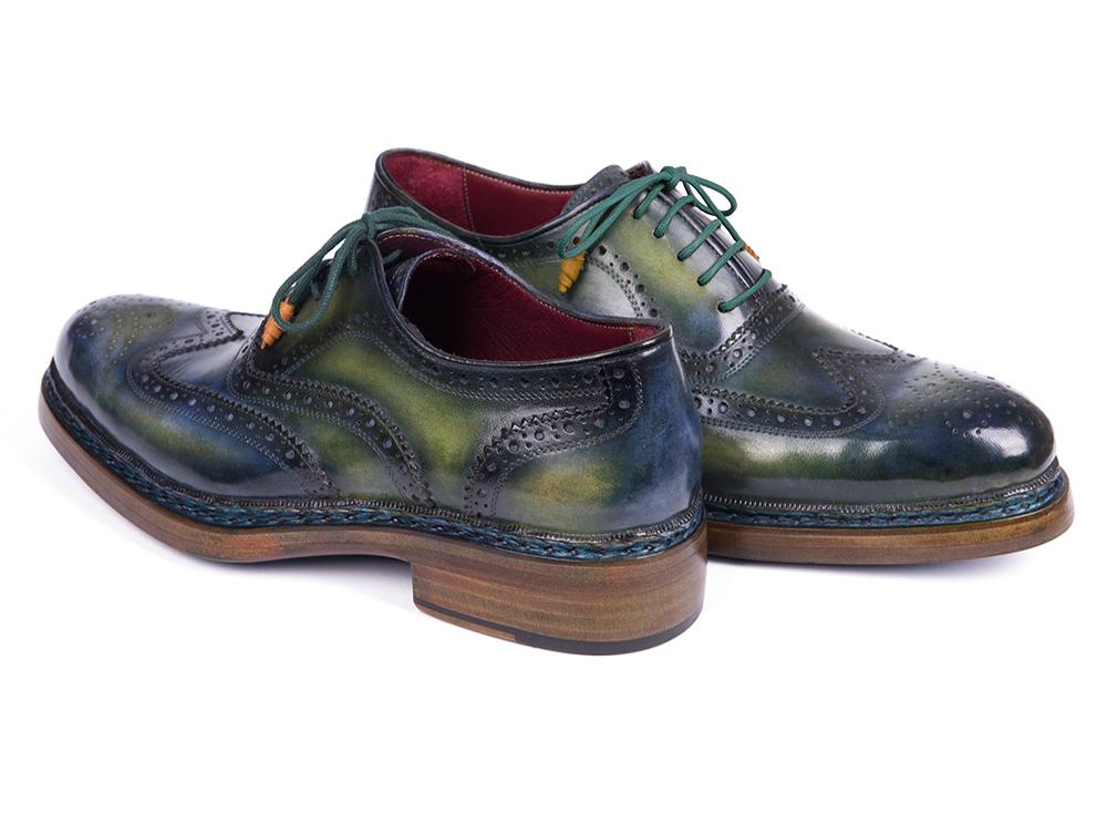 Paul Parkman Triple Leather Sole Wingtip Brogues Green & Blue (ID