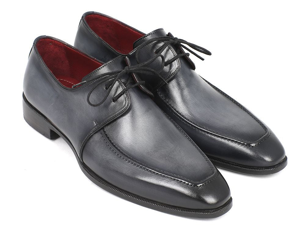 Paul Parkman Gray & Black Apron Derby Shoes For Men (ID