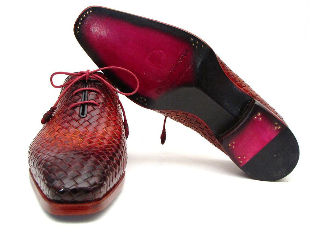 Paul Parkman Bordeaux & Tobacco Woven Leather Oxfords (ID