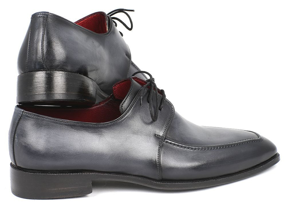 Paul Parkman Gray & Black Apron Derby Shoes For Men (ID