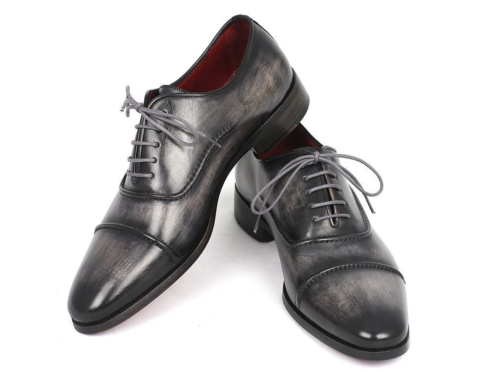 Paul Parkman Captoe Oxfords Gray & Black Hand Painted Shoes (ID