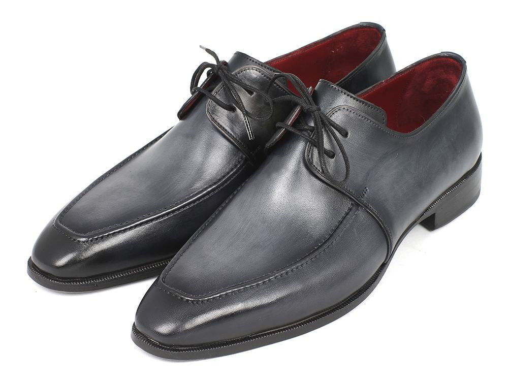 Paul Parkman Gray & Black Apron Derby Shoes For Men (ID