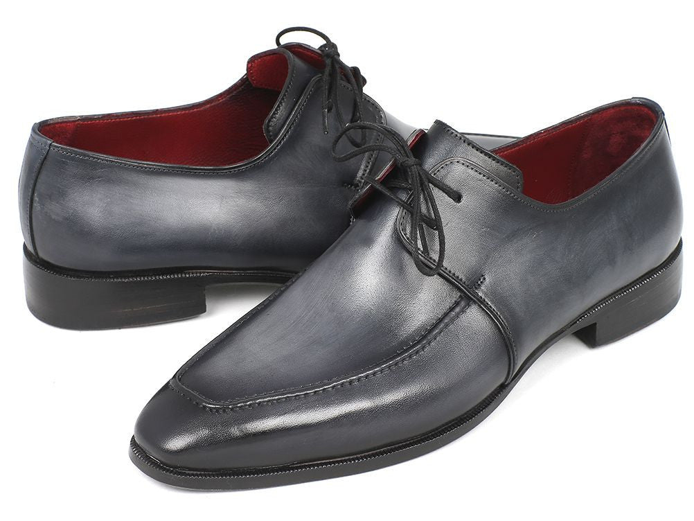 Paul Parkman Gray & Black Apron Derby Shoes For Men (ID