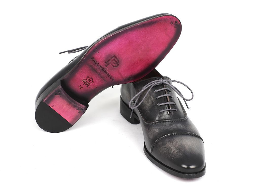 Paul Parkman Captoe Oxfords Gray & Black Hand Painted Shoes (ID
