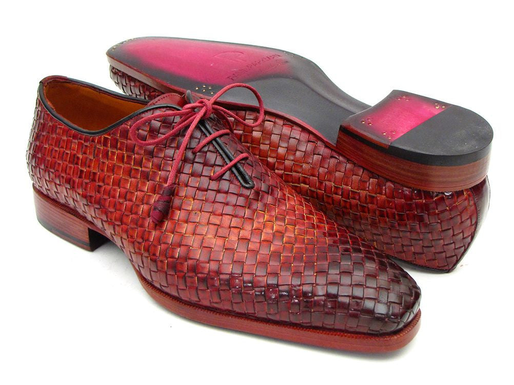 Paul Parkman Bordeaux & Tobacco Woven Leather Oxfords (ID