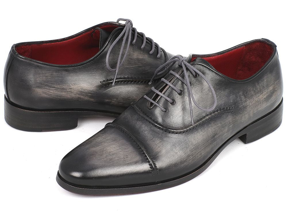 Paul Parkman Captoe Oxfords Gray & Black Hand Painted Shoes (ID
