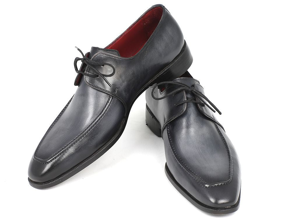 Paul Parkman Gray & Black Apron Derby Shoes For Men (ID