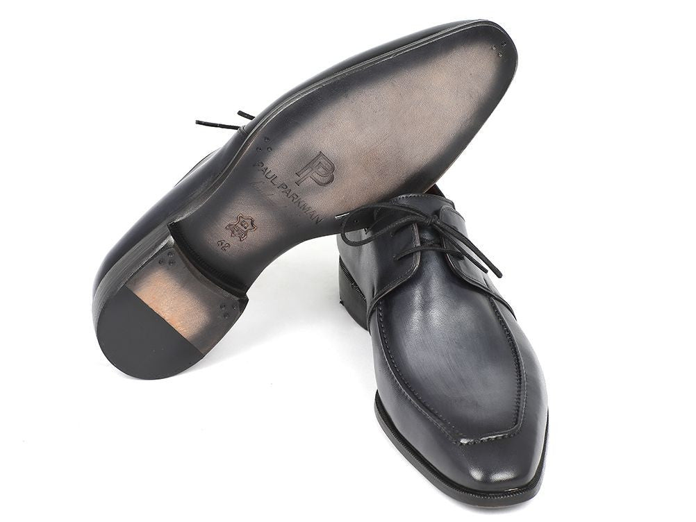 Paul Parkman Gray & Black Apron Derby Shoes For Men (ID
