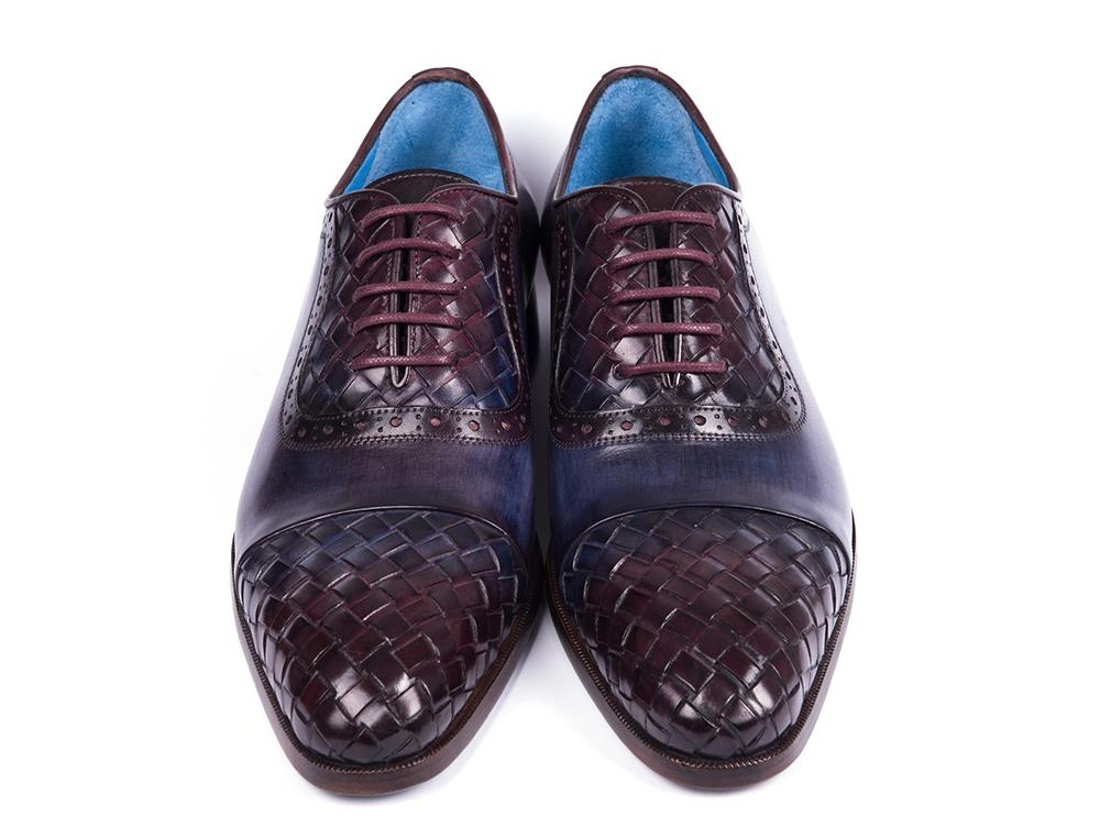 Paul Parkman Woven Leather Captoe Oxfords Navy & Purple (ID