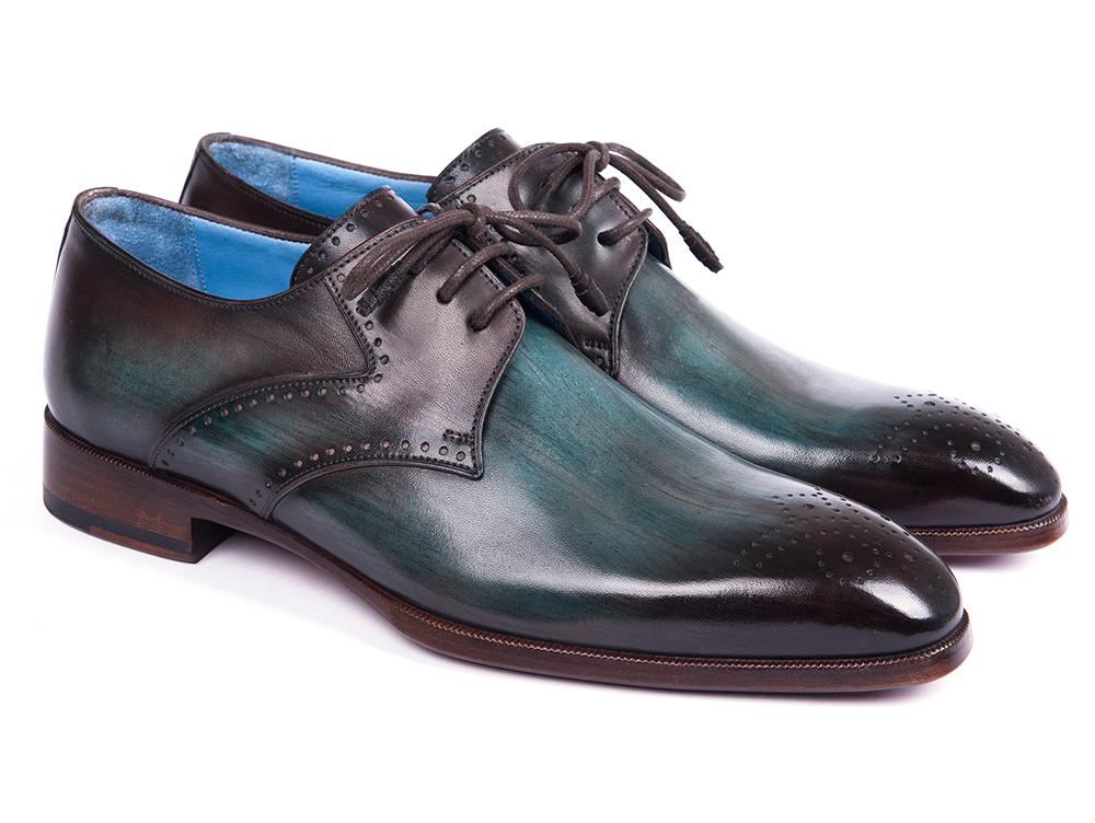 Paul Parkman Turquoise & Brown Medallion Toe Derby Shoes (ID