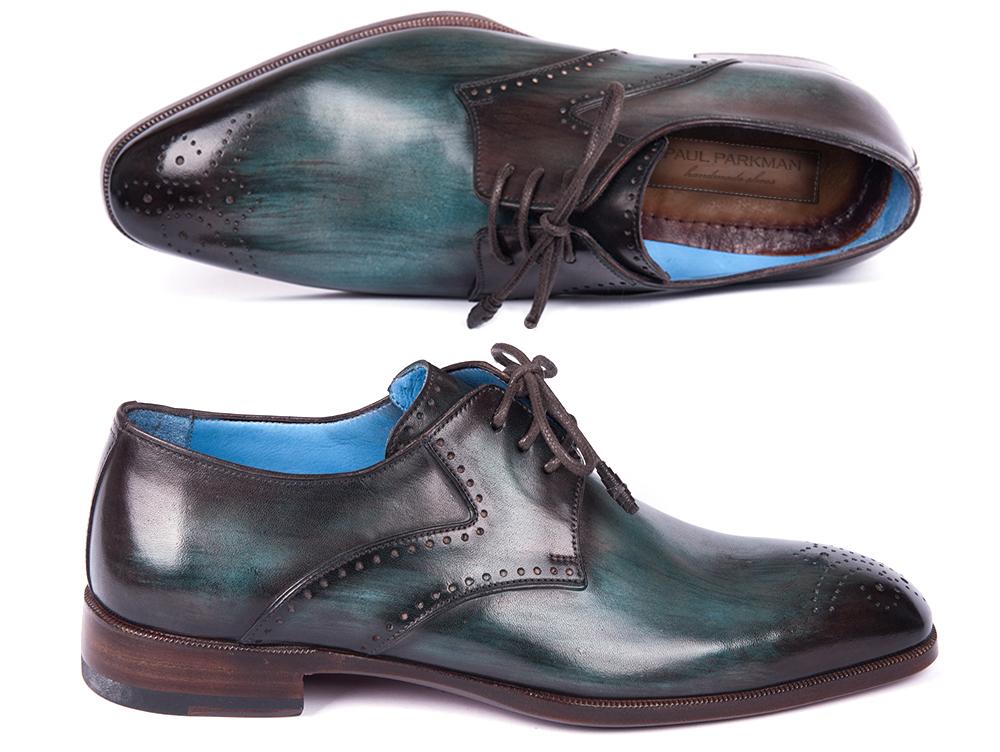 Paul Parkman Turquoise & Brown Medallion Toe Derby Shoes (ID