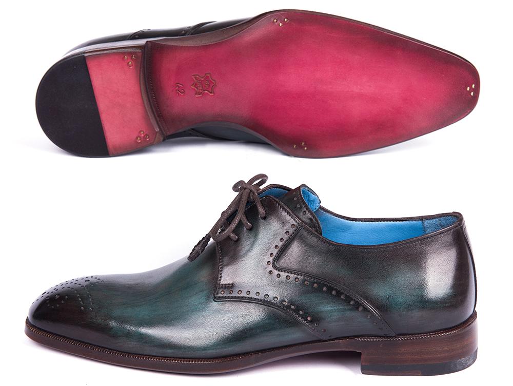 Paul Parkman Turquoise & Brown Medallion Toe Derby Shoes (ID