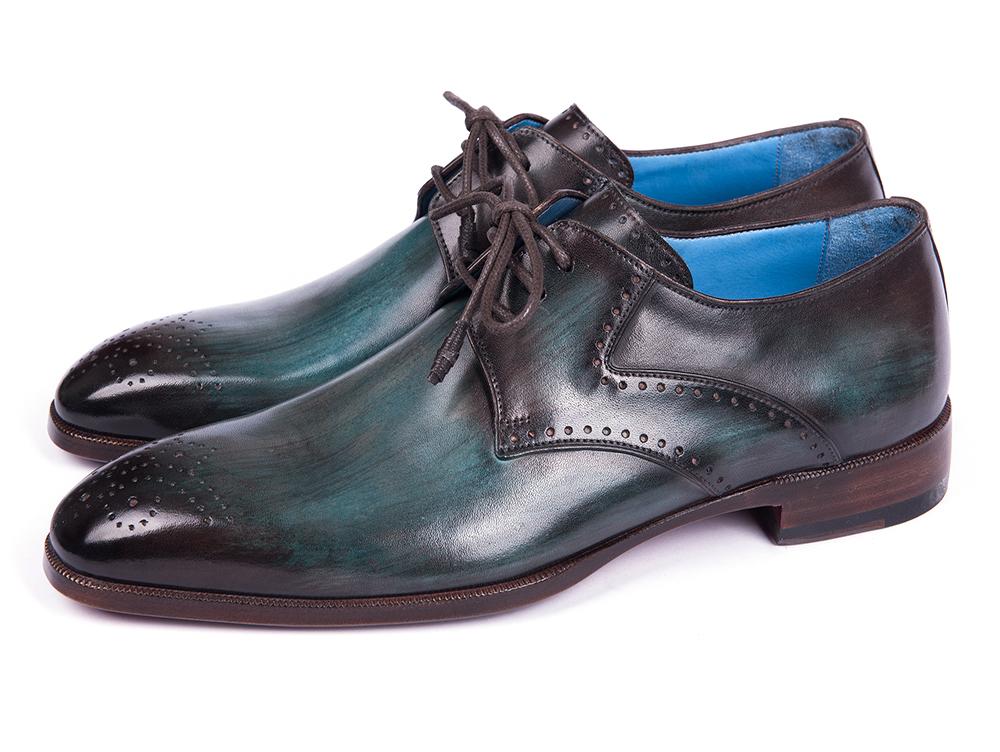 Paul Parkman Turquoise & Brown Medallion Toe Derby Shoes (ID