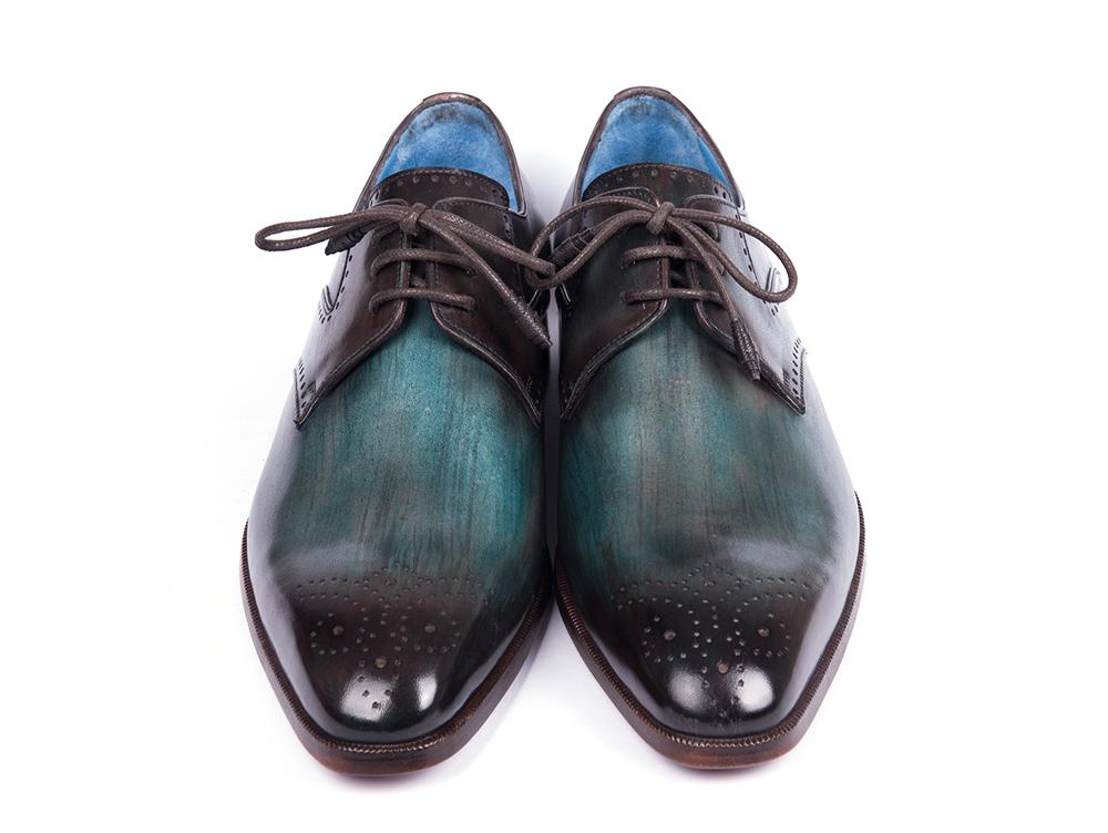 Paul Parkman Turquoise & Brown Medallion Toe Derby Shoes (ID
