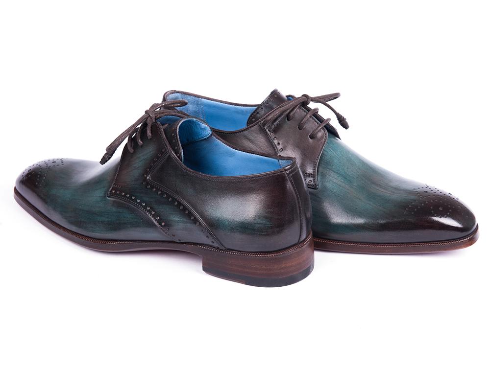 Paul Parkman Turquoise & Brown Medallion Toe Derby Shoes (ID