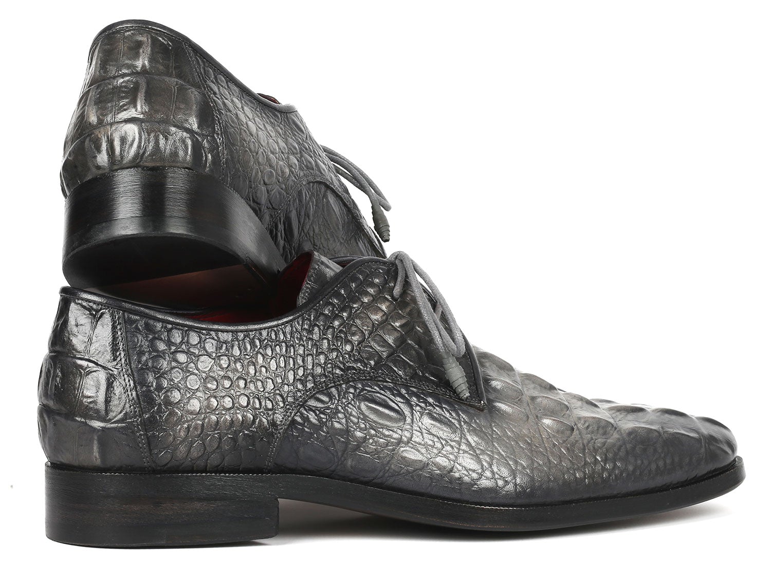 Paul Parkman Gray Crocodile Embossed Calfskin Derby Shoes (ID