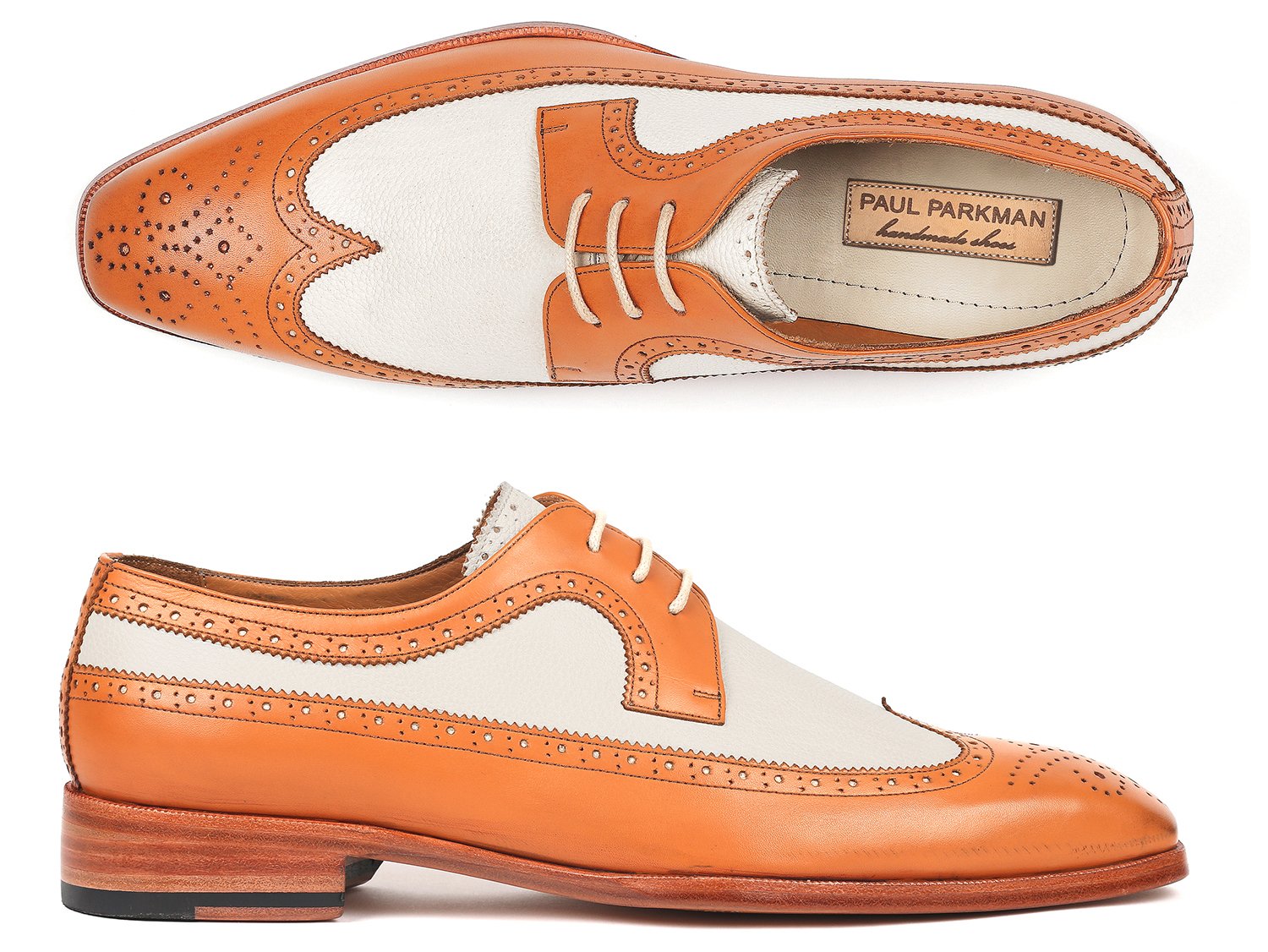 Paul Parkman Dual Tone Wingtip Derby Shoes Cognac & Cream (ID