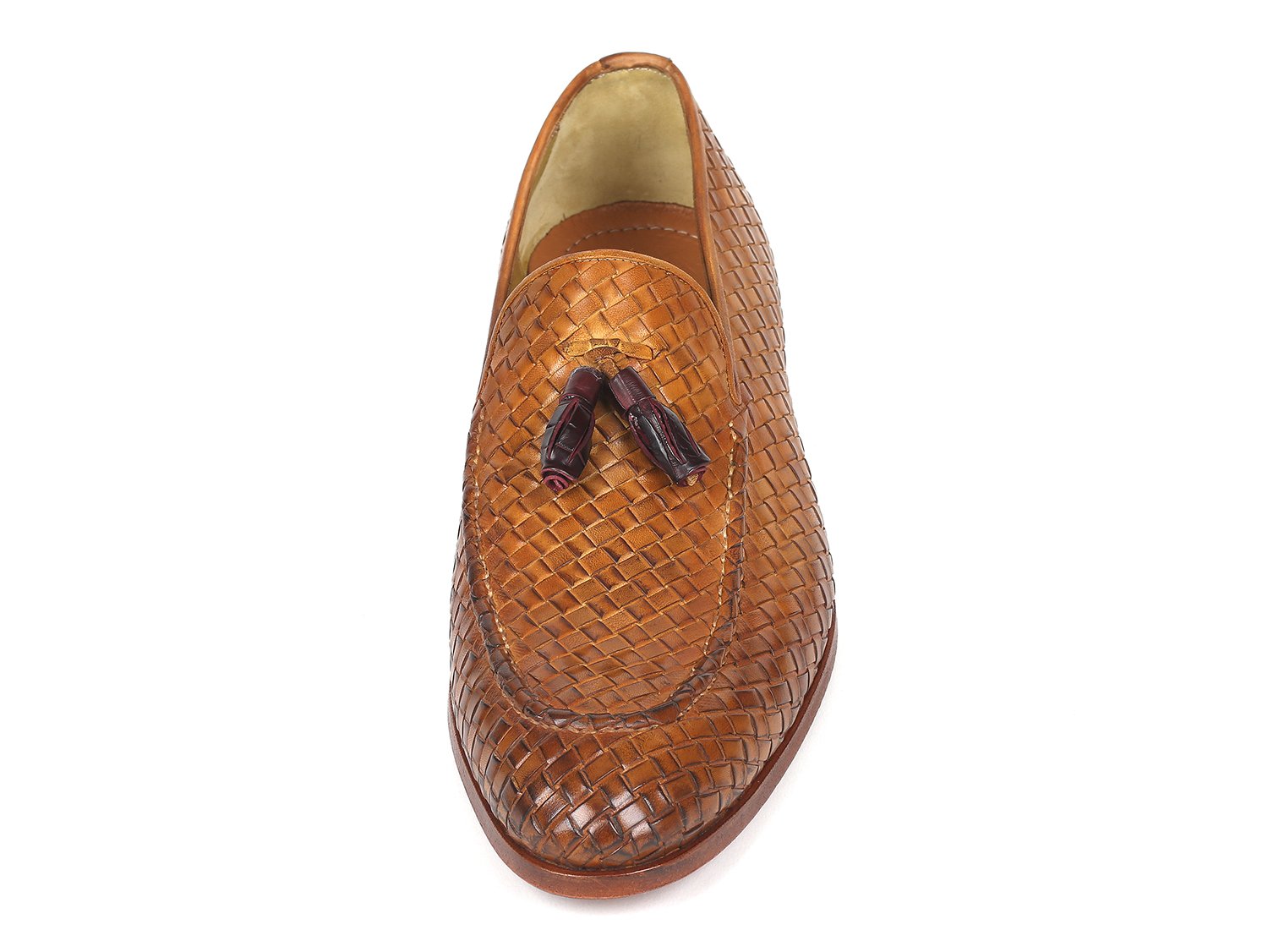 Paul Parkman Woven Leather Tassel Loafers Camel Colour (ID