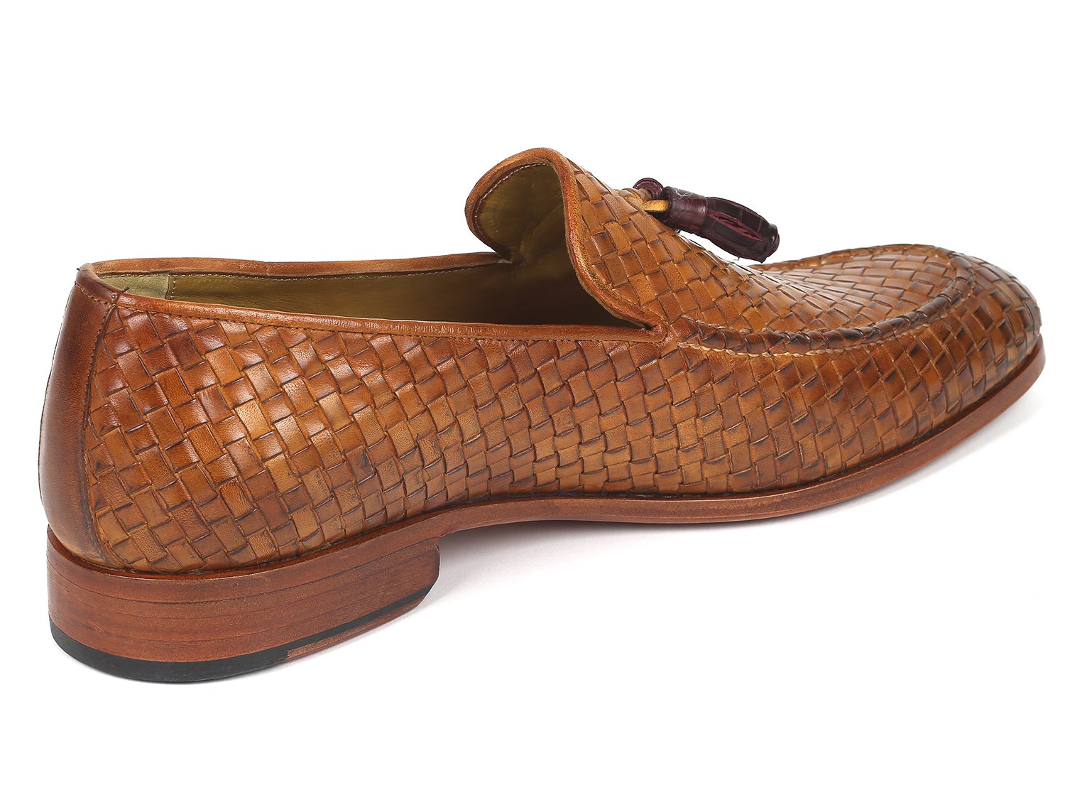 Paul Parkman Woven Leather Tassel Loafers Camel Colour (ID