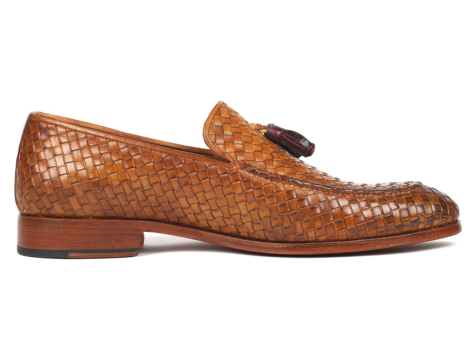 Paul Parkman Woven Leather Tassel Loafers Camel Colour (ID