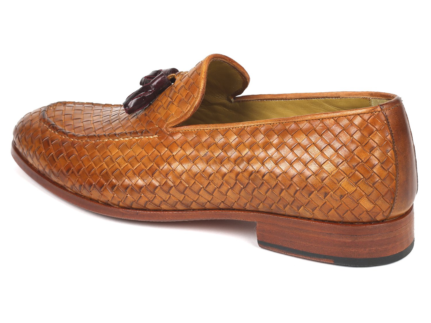 Paul Parkman Woven Leather Tassel Loafers Camel Colour (ID
