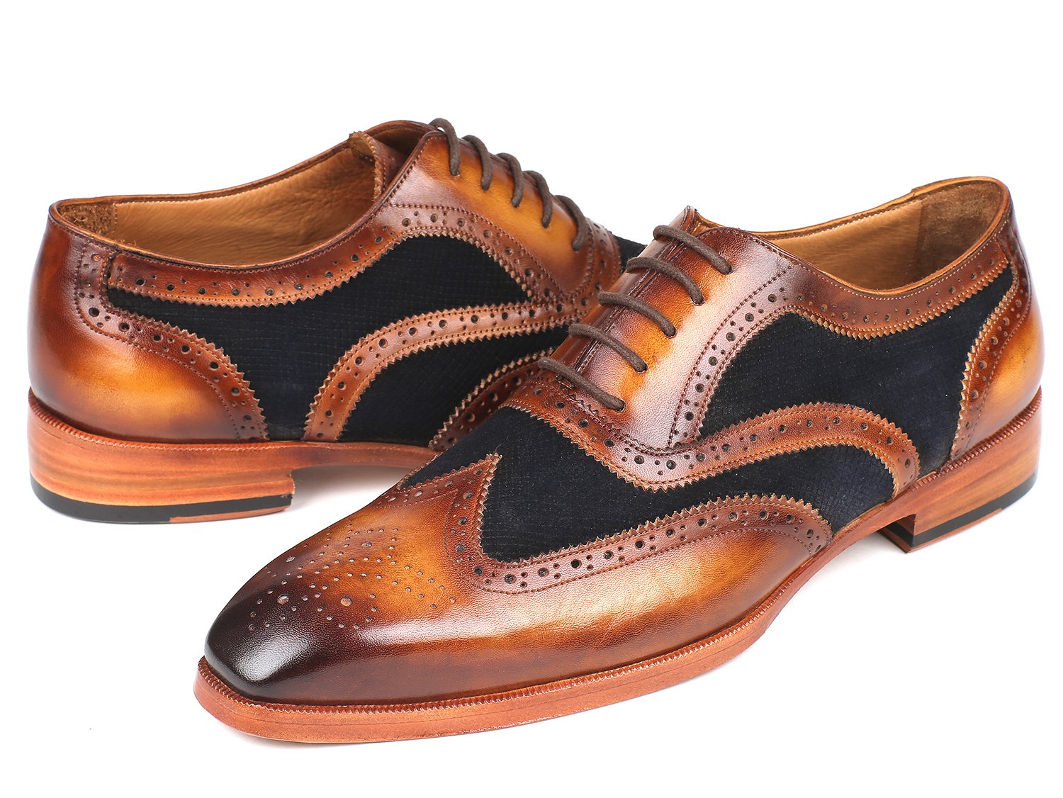 Paul Parkman Brown Leather & Navy Suede Wingtip Oxfords (ID