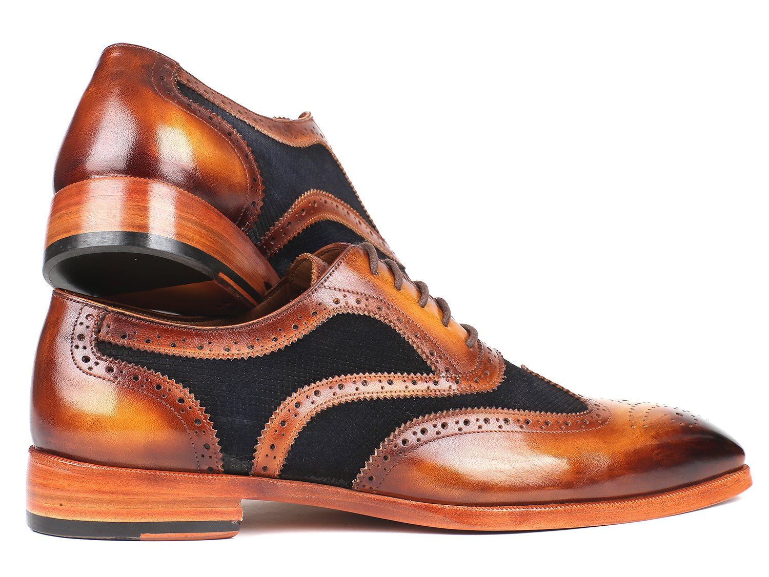 Paul Parkman Brown Leather & Navy Suede Wingtip Oxfords (ID