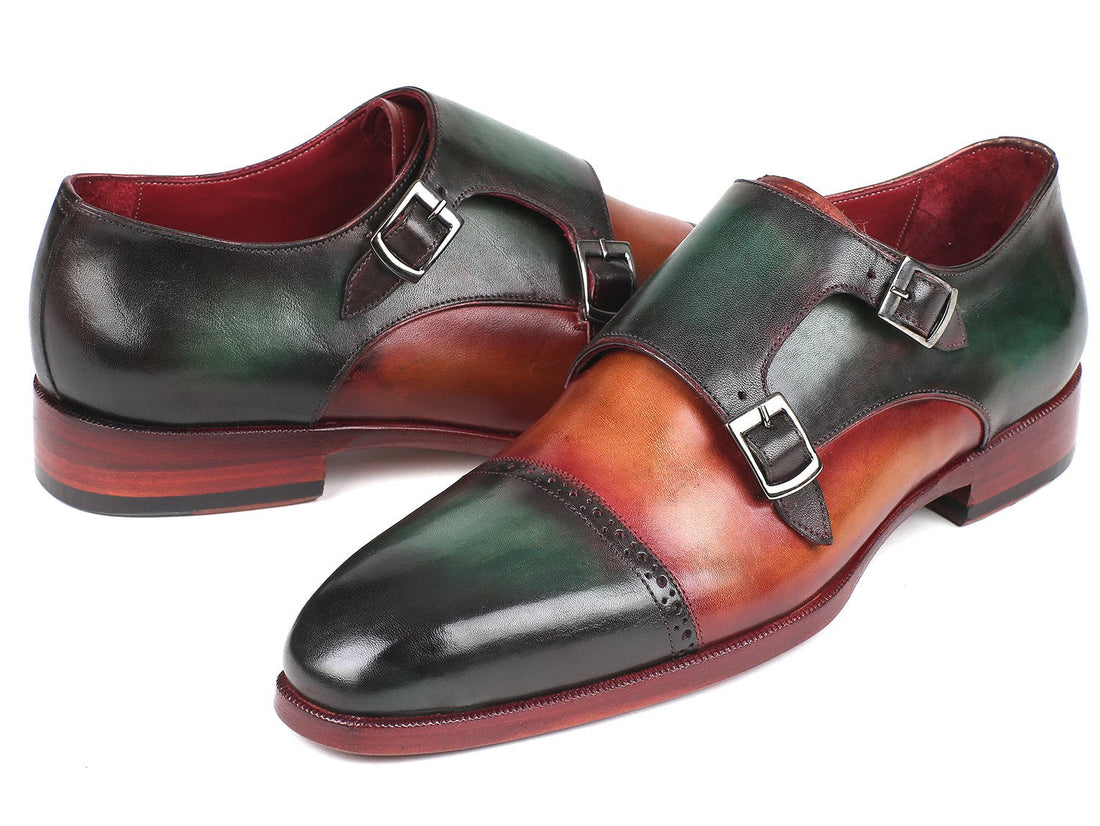 Paul Parkman Captoe Double Monkstraps Green & Camel (ID