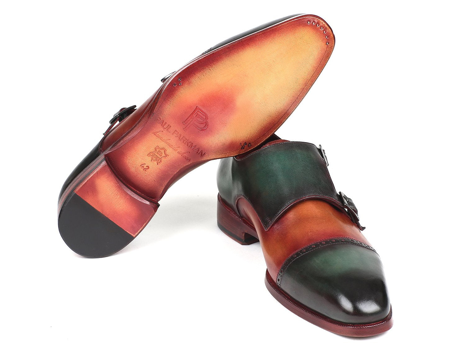 Paul Parkman Captoe Double Monkstraps Green & Camel (ID