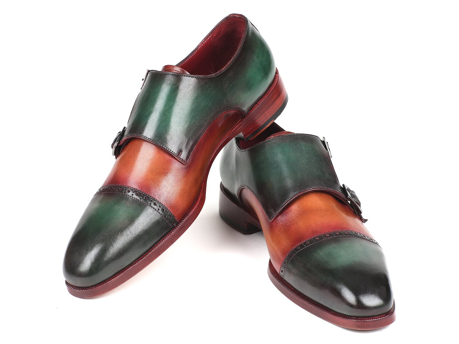 Paul Parkman Captoe Double Monkstraps Green & Camel (ID