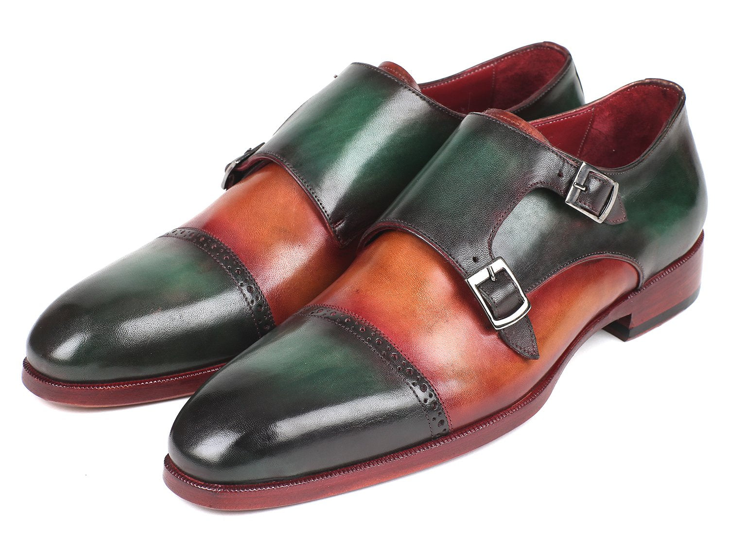 Paul Parkman Captoe Double Monkstraps Green & Camel (ID