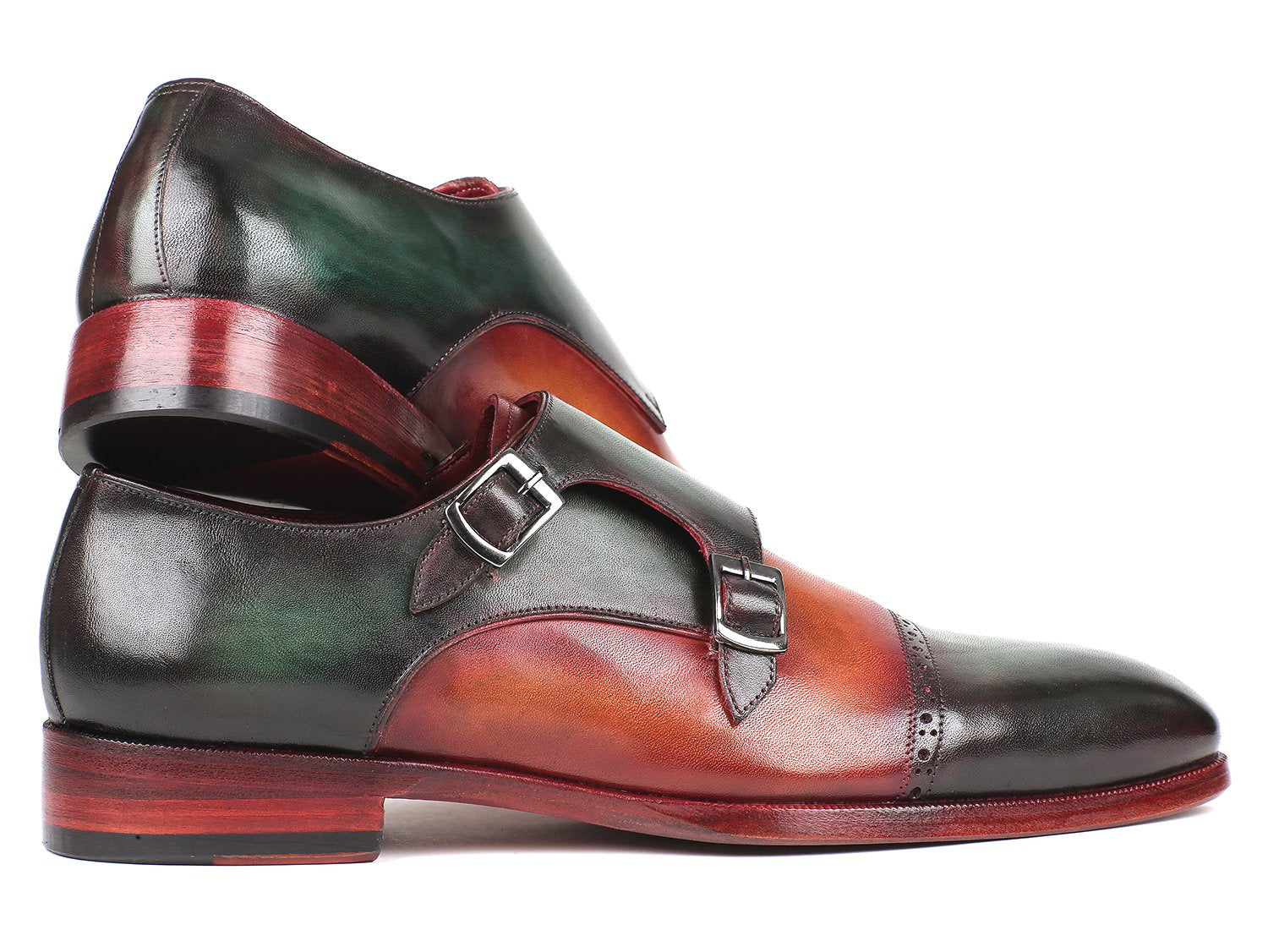 Paul Parkman Captoe Double Monkstraps Green & Camel (ID