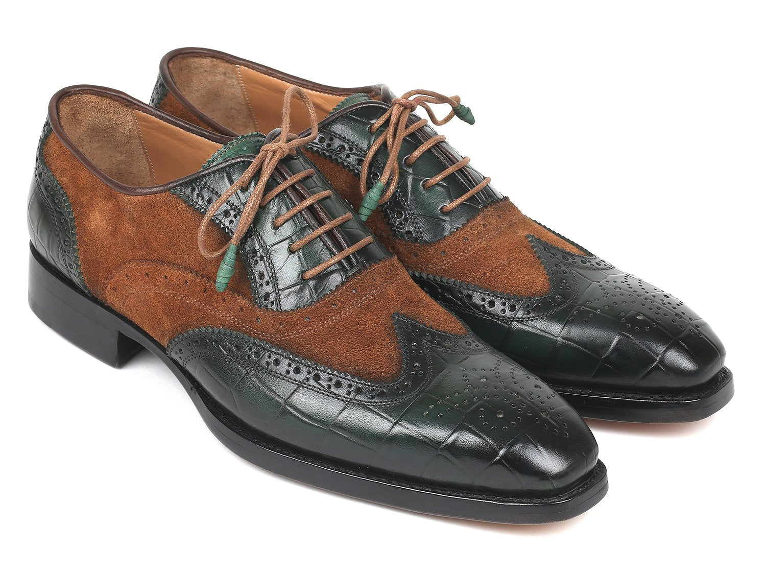 Paul Parkman Goodyear Welted Wingtip Oxfords Brown & Green (ID