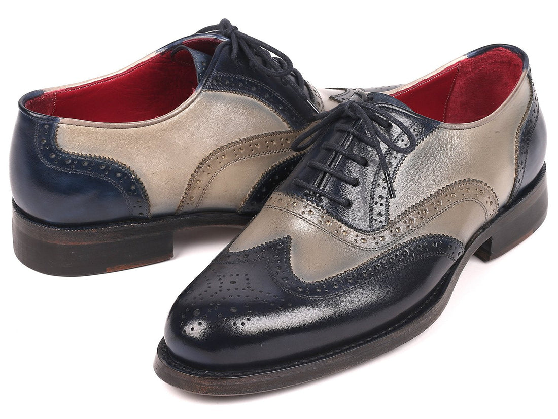 Paul Parkman Navy & Gray Wingtip Oxfords Goodyear Welted (ID