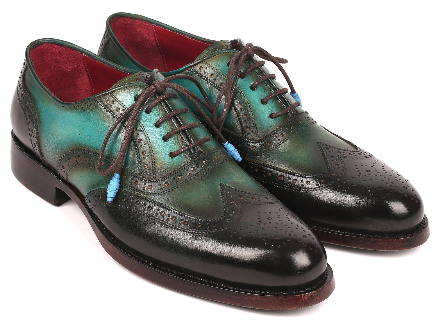 Paul Parkman Brown & Green Wingtip Oxfords Goodyear Welted (ID