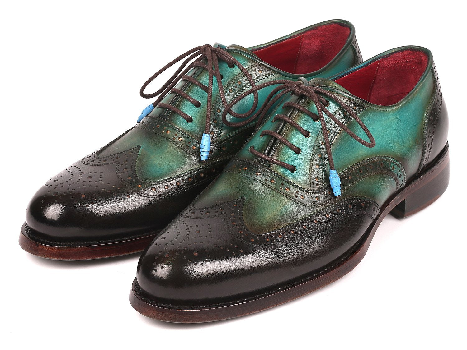 Paul Parkman Brown & Green Wingtip Oxfords Goodyear Welted (ID