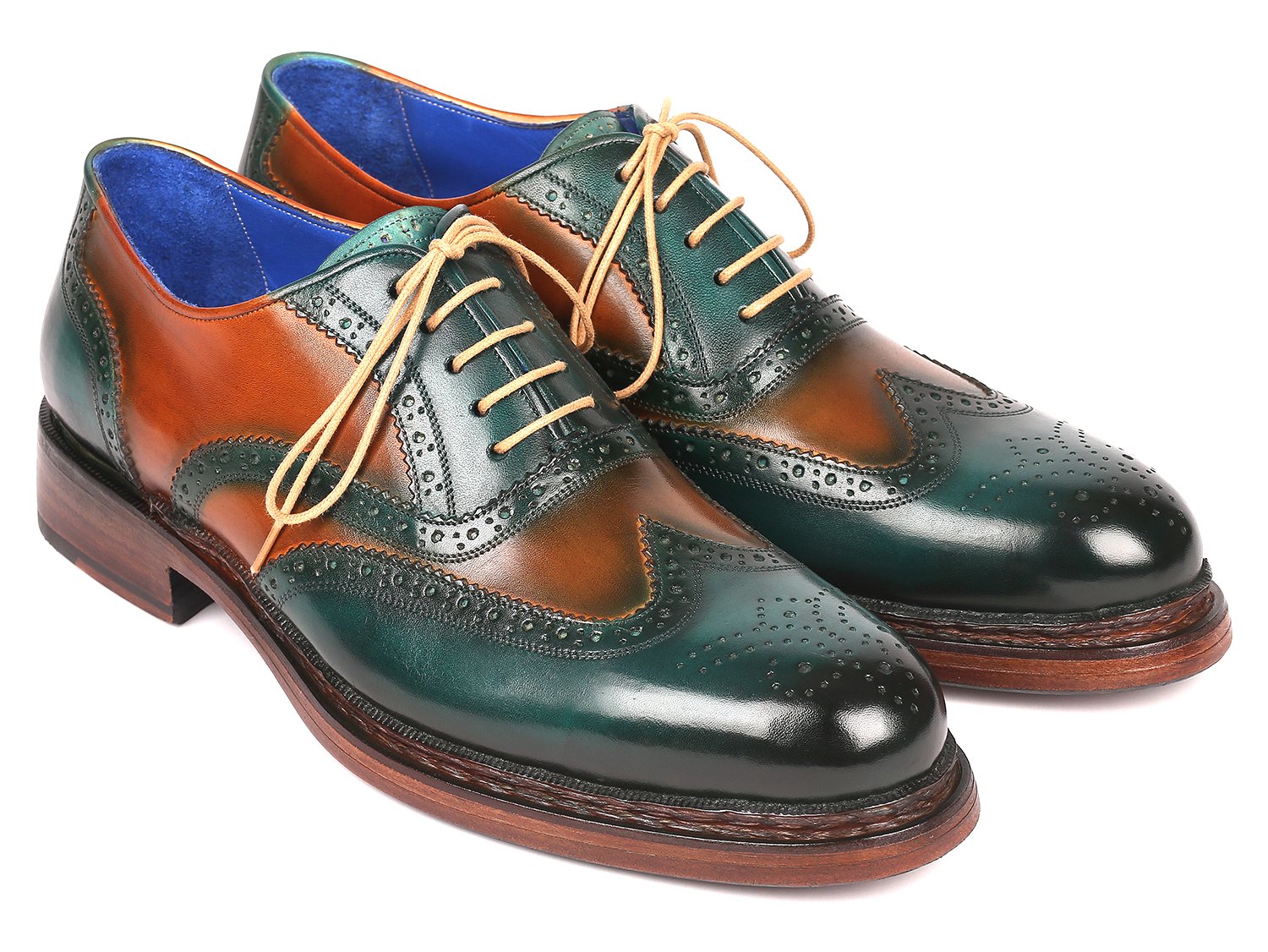 Paul Parkman Wingtip Oxfords Goodyear Welted Green & Tobacco (ID