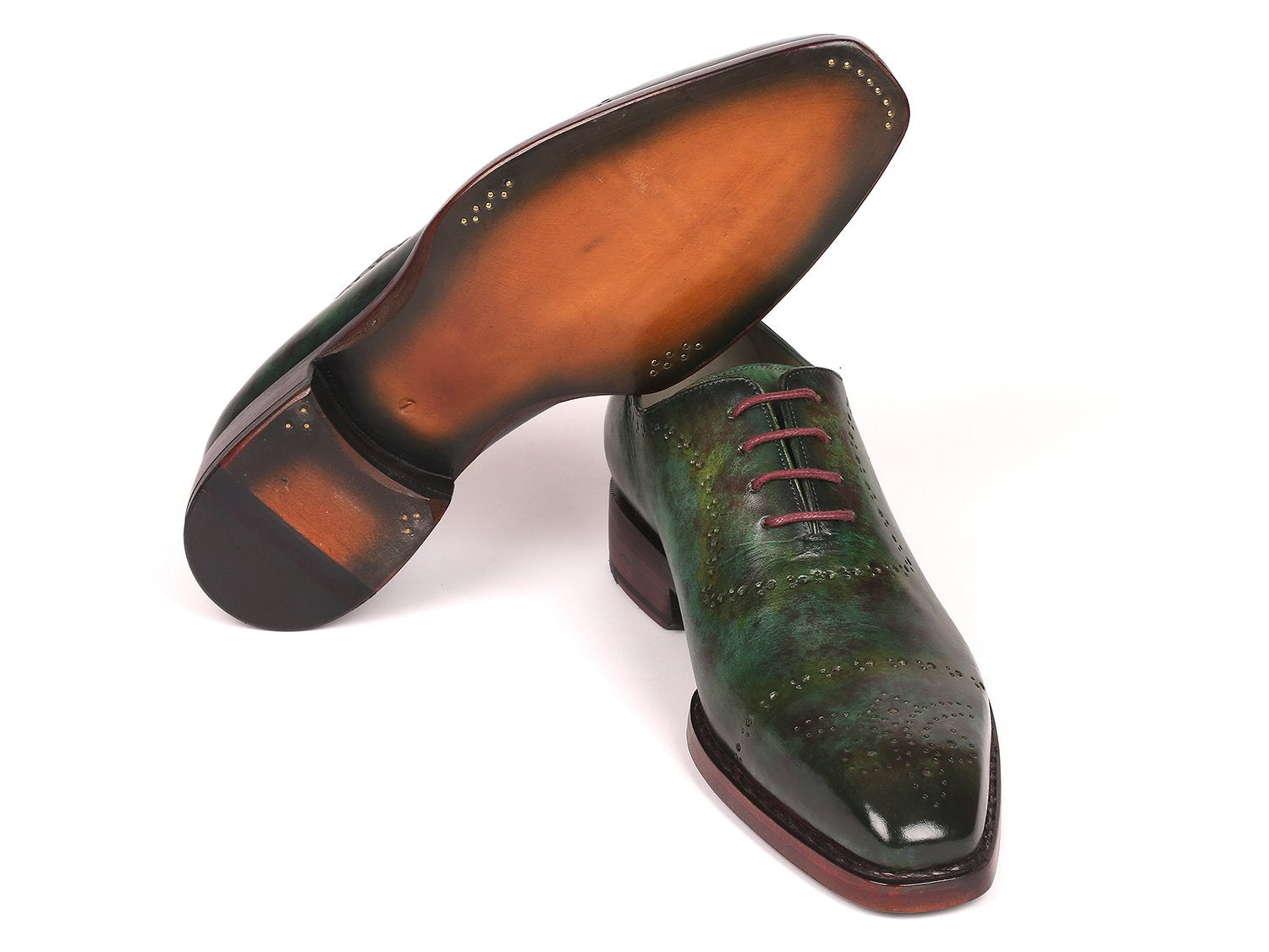 Paul Parkman Green Marble Patina Goodyear Welted Oxfords (ID