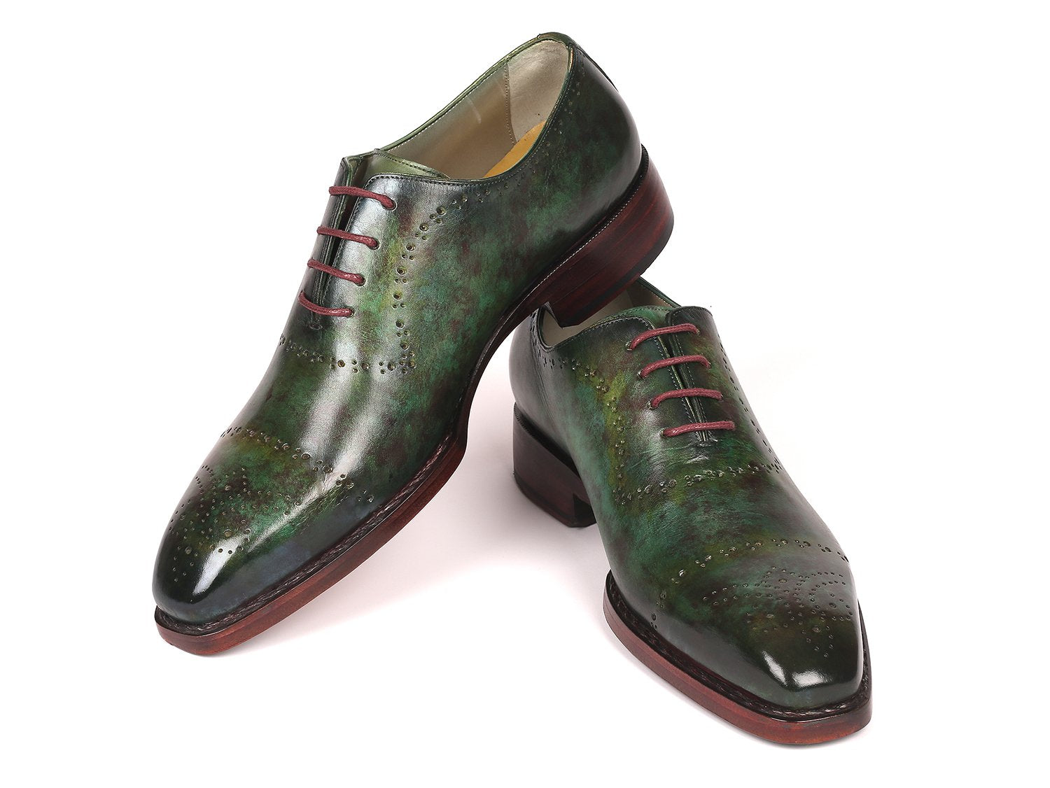 Paul Parkman Green Marble Patina Goodyear Welted Oxfords (ID