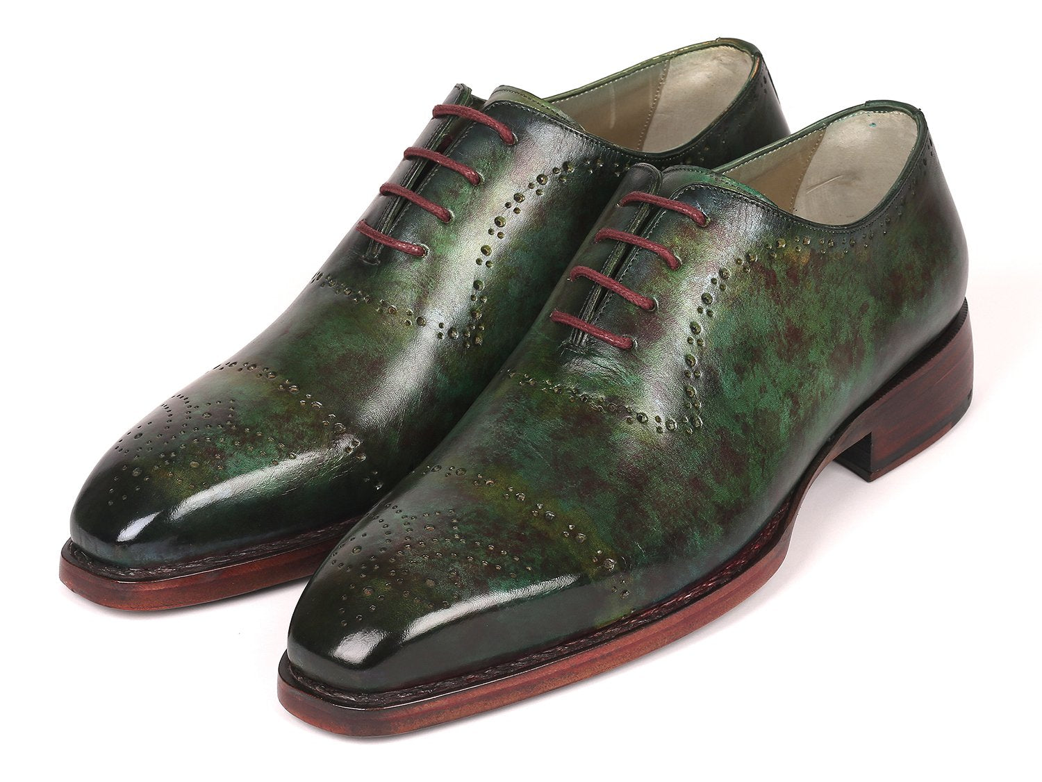 Paul Parkman Green Marble Patina Goodyear Welted Oxfords (ID