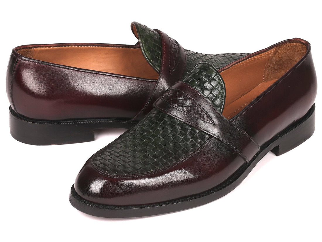 Paul Parkman Woven Leather Loafers Brown & Green (ID