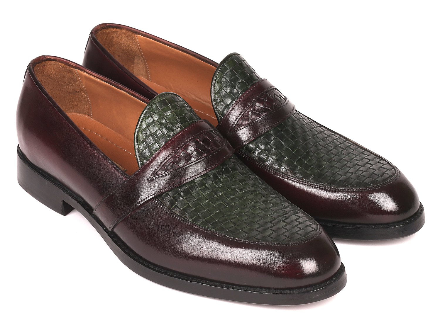 Paul Parkman Woven Leather Loafers Brown & Green (ID