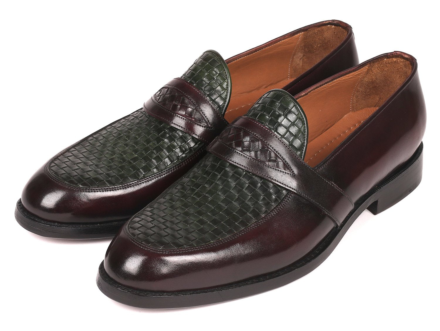 Paul Parkman Woven Leather Loafers Brown & Green (ID