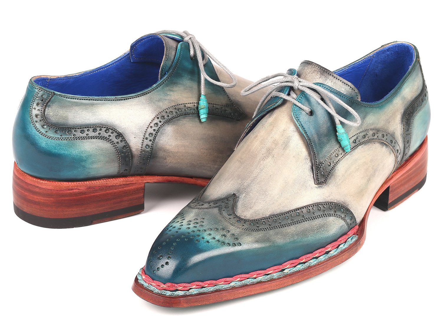 Paul Parkman Norwegian Welted Wingtip Derby Shoes Blue & Grey (ID