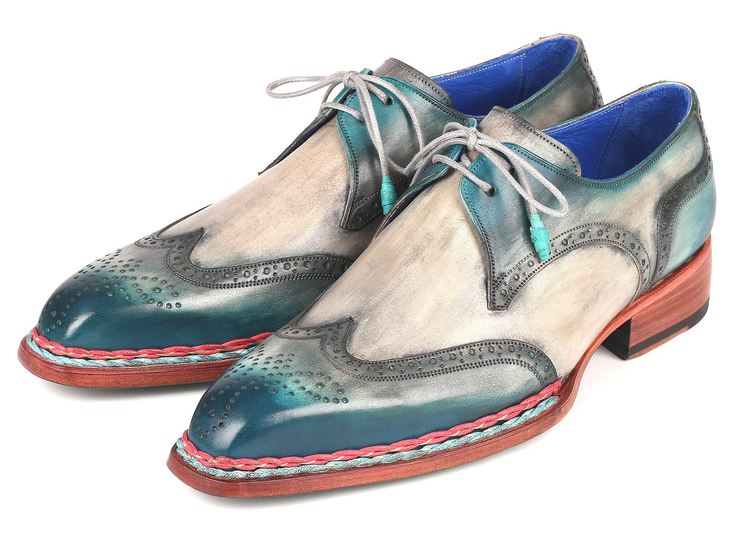 Paul Parkman Norwegian Welted Wingtip Derby Shoes Blue & Grey (ID