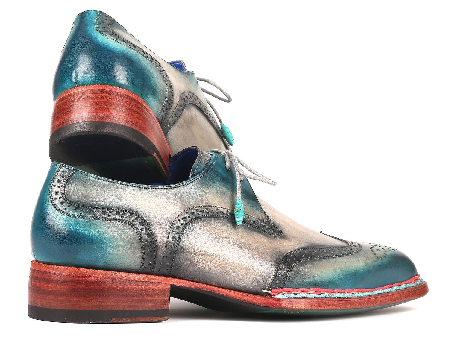 Paul Parkman Norwegian Welted Wingtip Derby Shoes Blue & Grey (ID