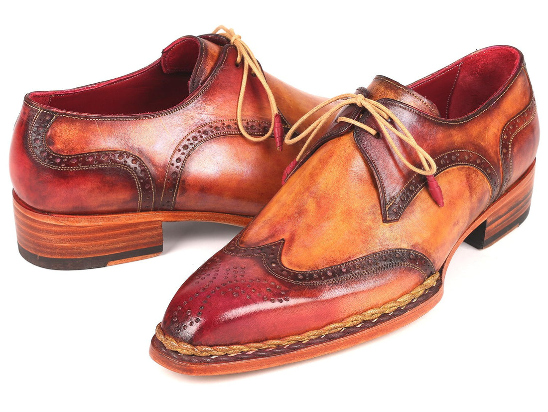 Paul Parkman Norwegian Welted Wingtip Derby Shoes Red & Camel (ID