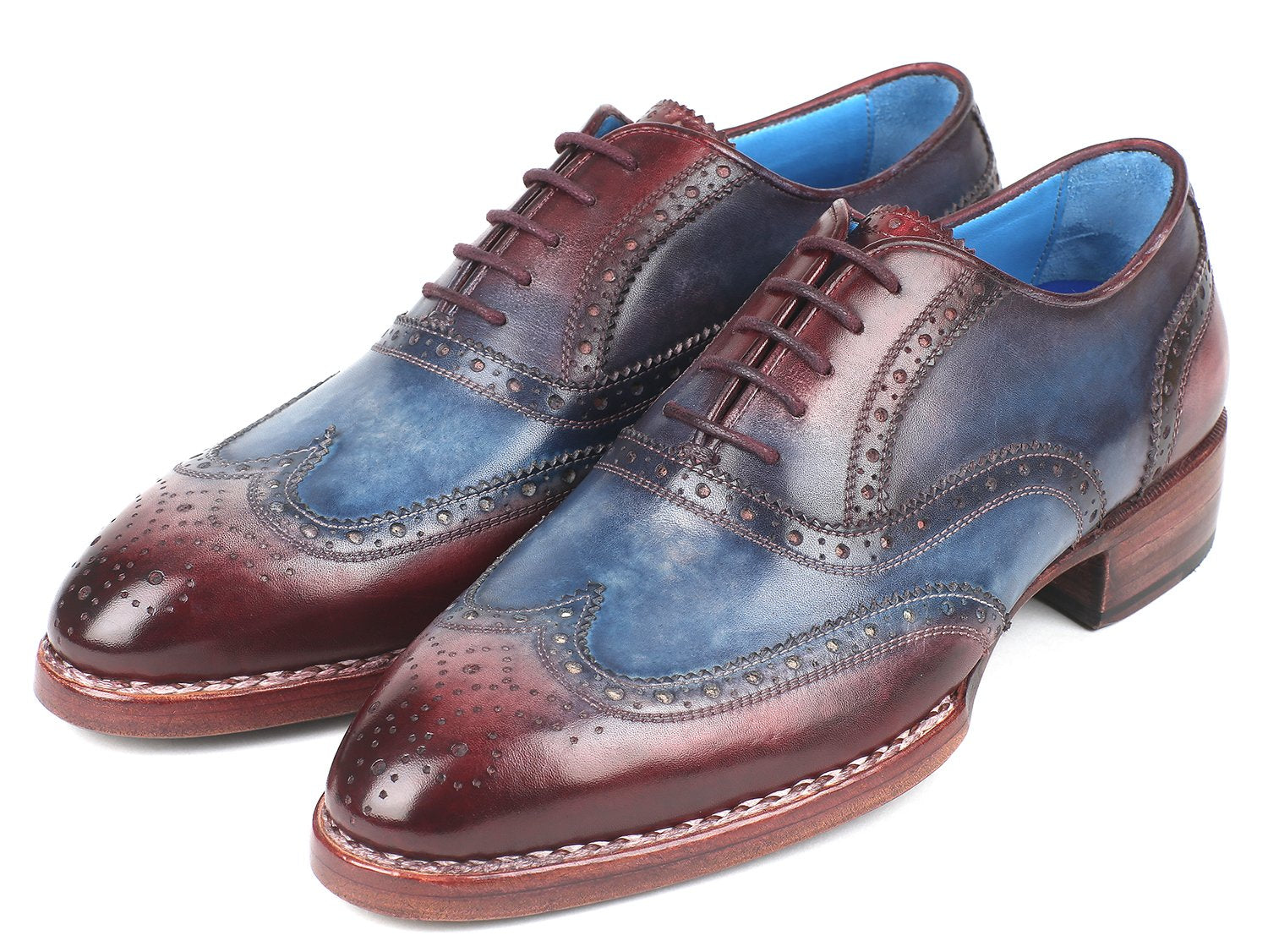 Paul Parkman Goodyear Welted Two Tone Wingtip Oxfords Blue & Bordeaux (ID