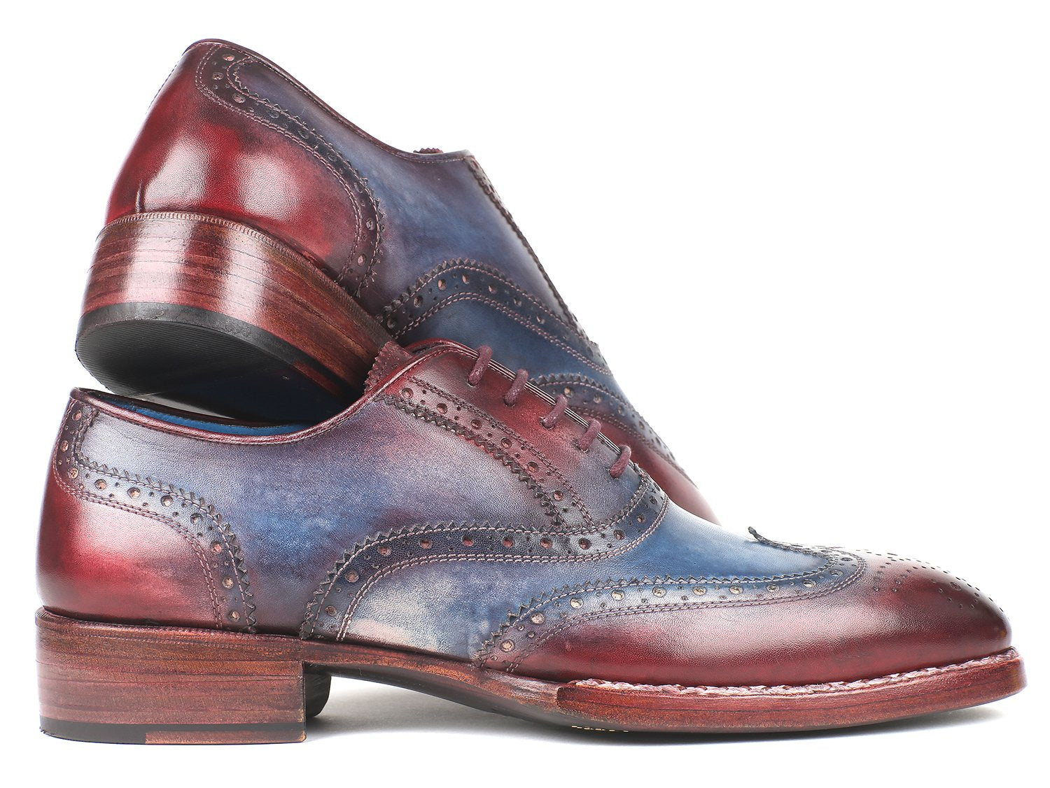 Paul Parkman Goodyear Welted Two Tone Wingtip Oxfords Blue & Bordeaux (ID