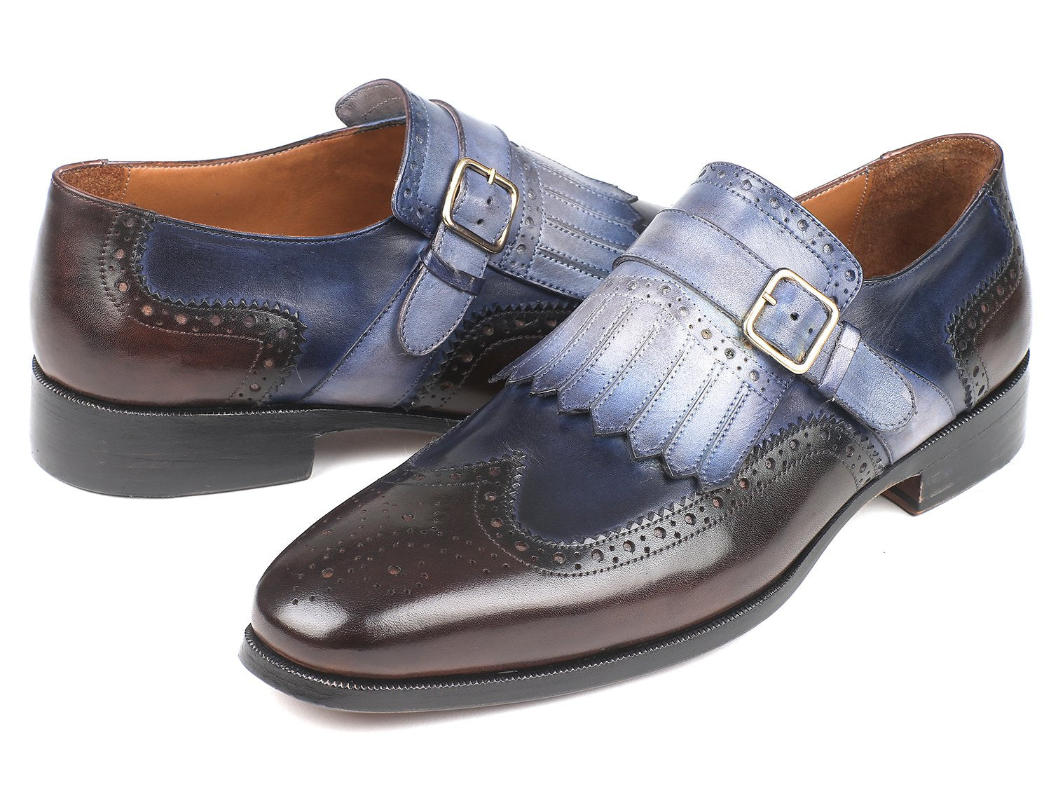 Paul Parkman Kiltie Monkstraps Blue & Brown (ID
